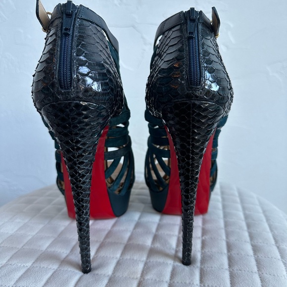 Rare Christian Louboutin Karina 150 python dark teal suede caged booties 39 - Picture 2 of 9